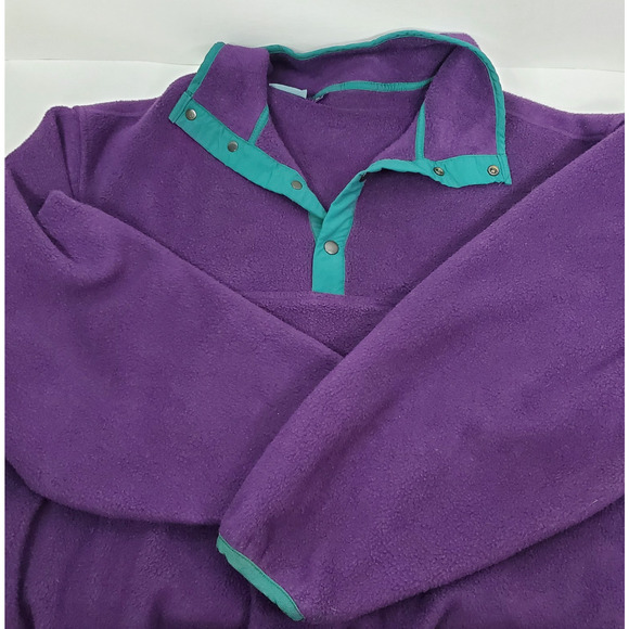 Vintage Woolrich Fleece Womens XLarge 1/4 Snap Baggy Purple/Teal Retro 90s - Picture 3 of 9